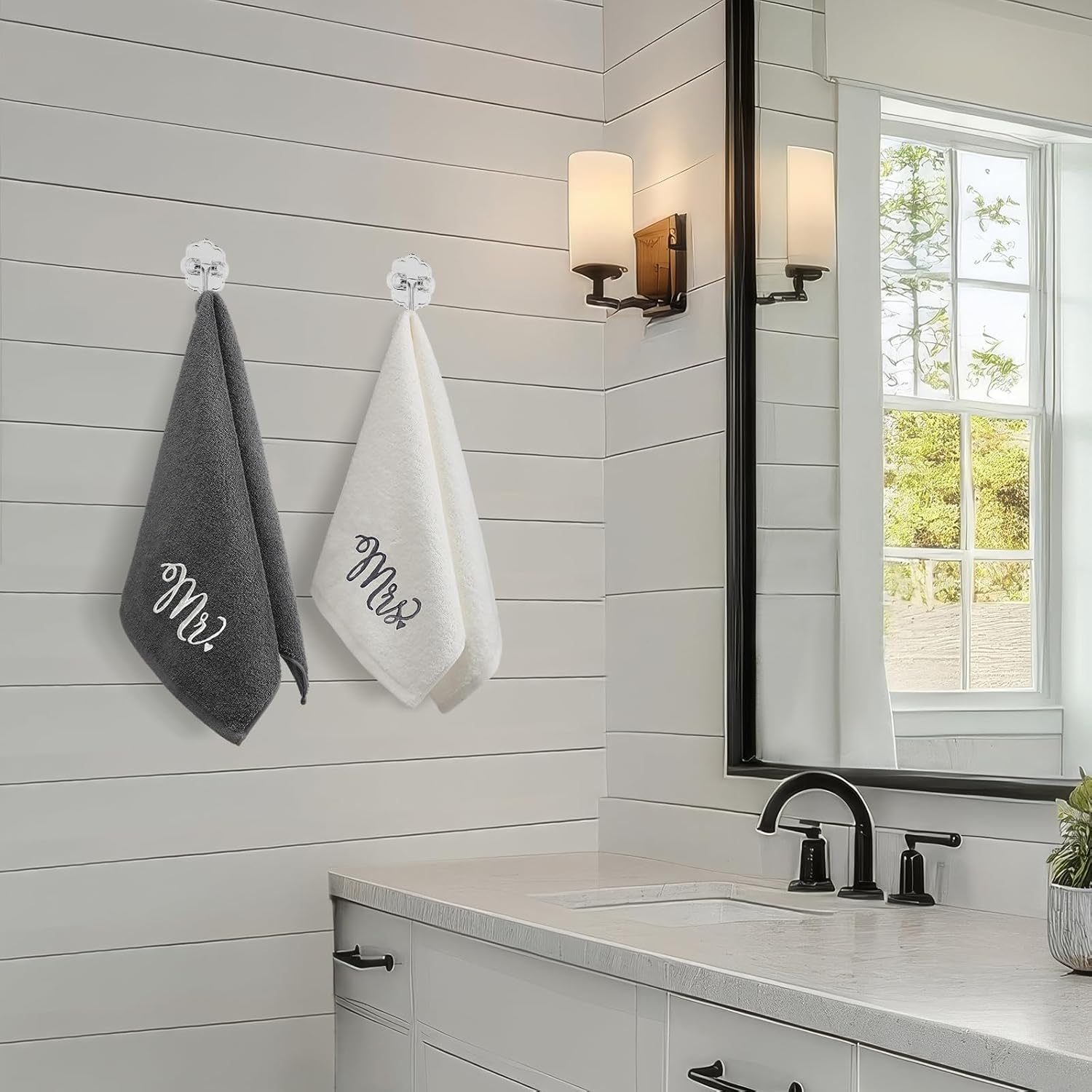 2 Pcs Mr. and Mrs. Hand Towels 100% Cotton Embroidered Bathroom Towel Gift for Valentine's Day Couple Wedding Engagement Anniversary Bathroom Decor 29 x 13 Inch - Image 4