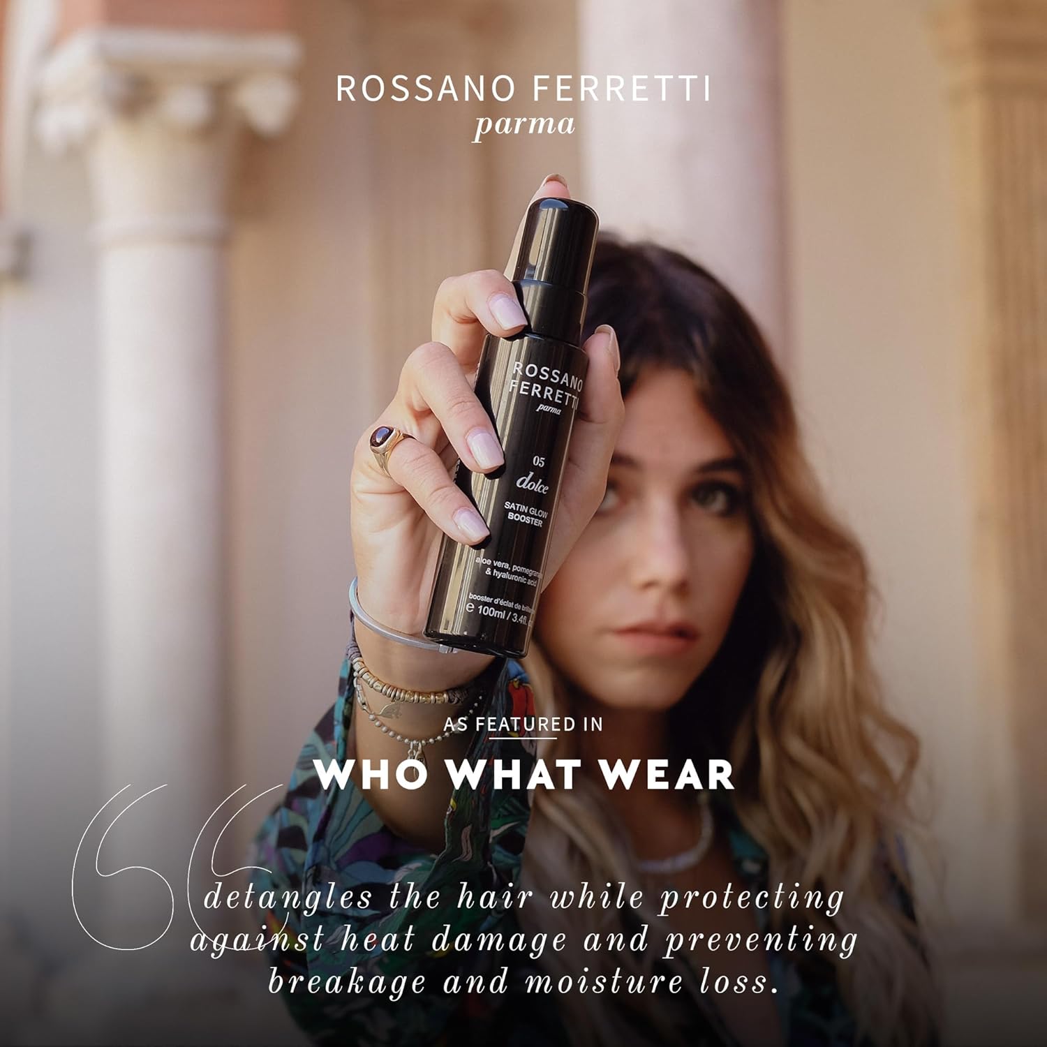 Rossano Ferretti Dolce Satin Glow Booster, Hair Primer with Hyaluronic Acid for Smooth, Frizz-Free, Soft, Moisturised Hair | Vegan, Luxury | 3.4 Fl Oz