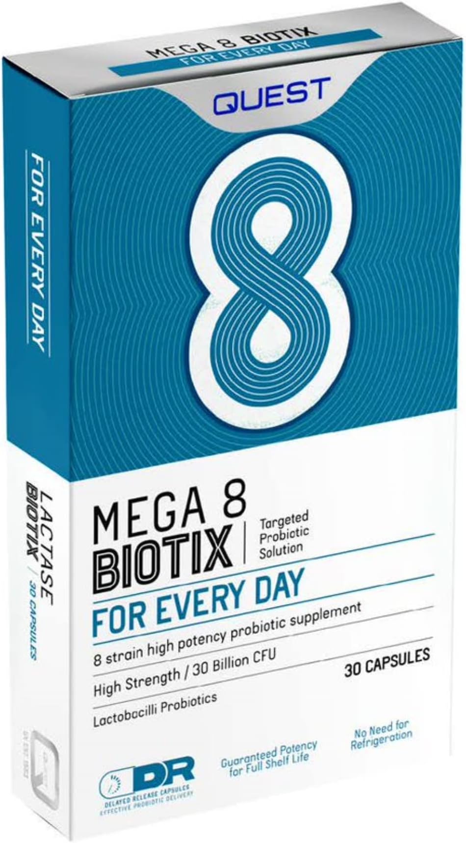 Mega 8 Biotix Probiotic Capsules 30 Billion CFU for Immune & Digestive Support. Helps Restore Gut Friendly Bacteria & Regulate Immune Responses. (30 Capsules x 1 Pack)