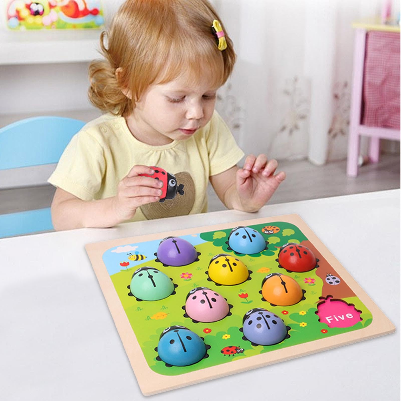 Giocattoli coordinati con numeri di coccinella - Giocattoli educativi in legno Montesori, set di coccinella coordinati da tavolo | Set di memoria da giardino coccinella, set di conteggio in