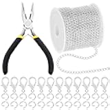 102Pcs Jewelry Making Kit, 10 Yards Necklace Chains with 50Pcs Open Jump Rings, 50Pcs Lobster Clasps, Chain Nose Pliers for DIY Necklace Bracelet Jewelry Making (Silver)