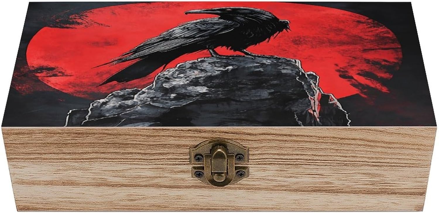 Gothic Raven Wooden Storage Box Vintage Jewelry Box