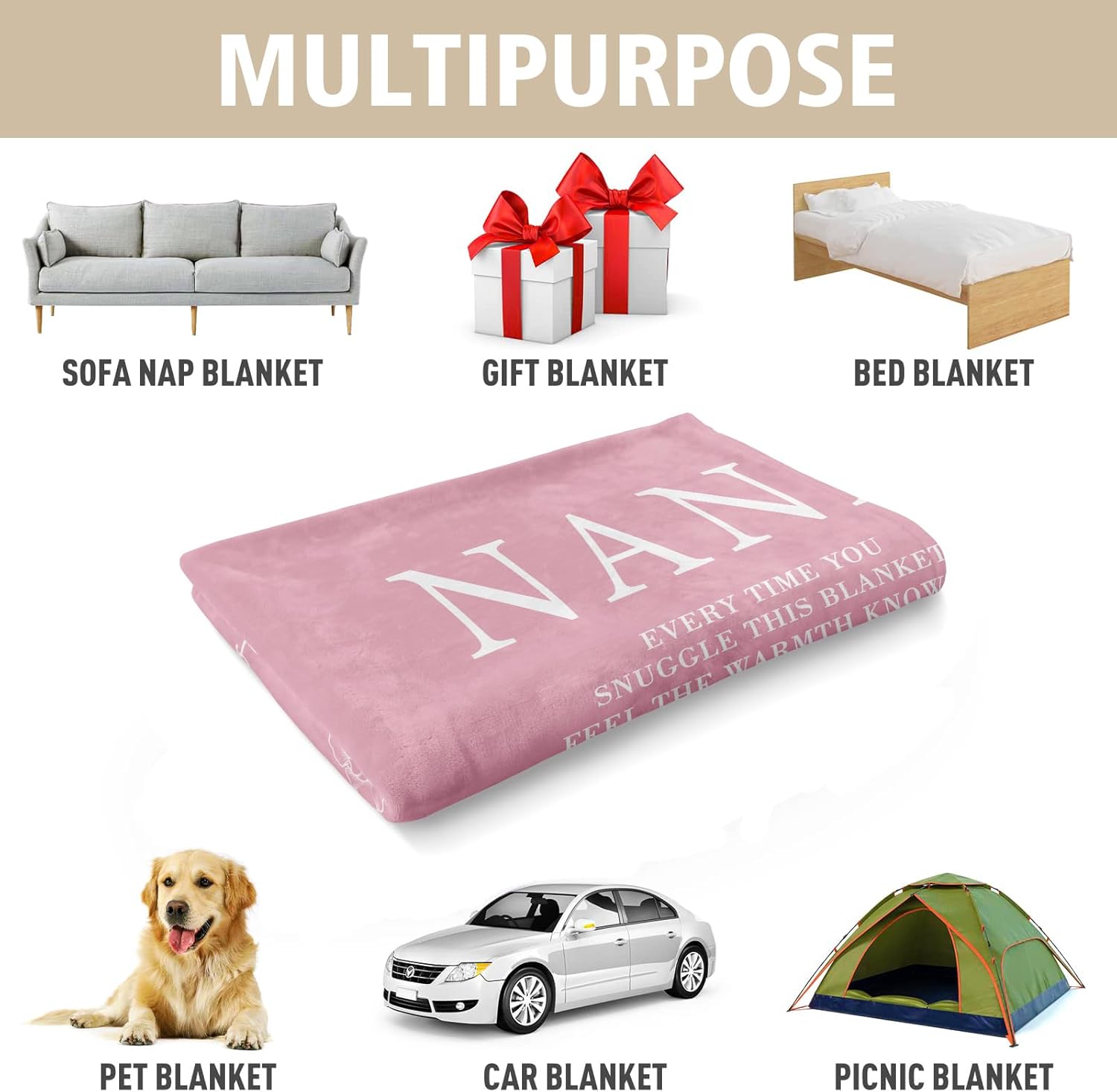 Nana Gifts, Valentines Day Gifts for Nana, Nana Birthday Gift from Grandkids, to My Nana Grandma Soft Throw Blanket 50" x 60", Pink - Image 7