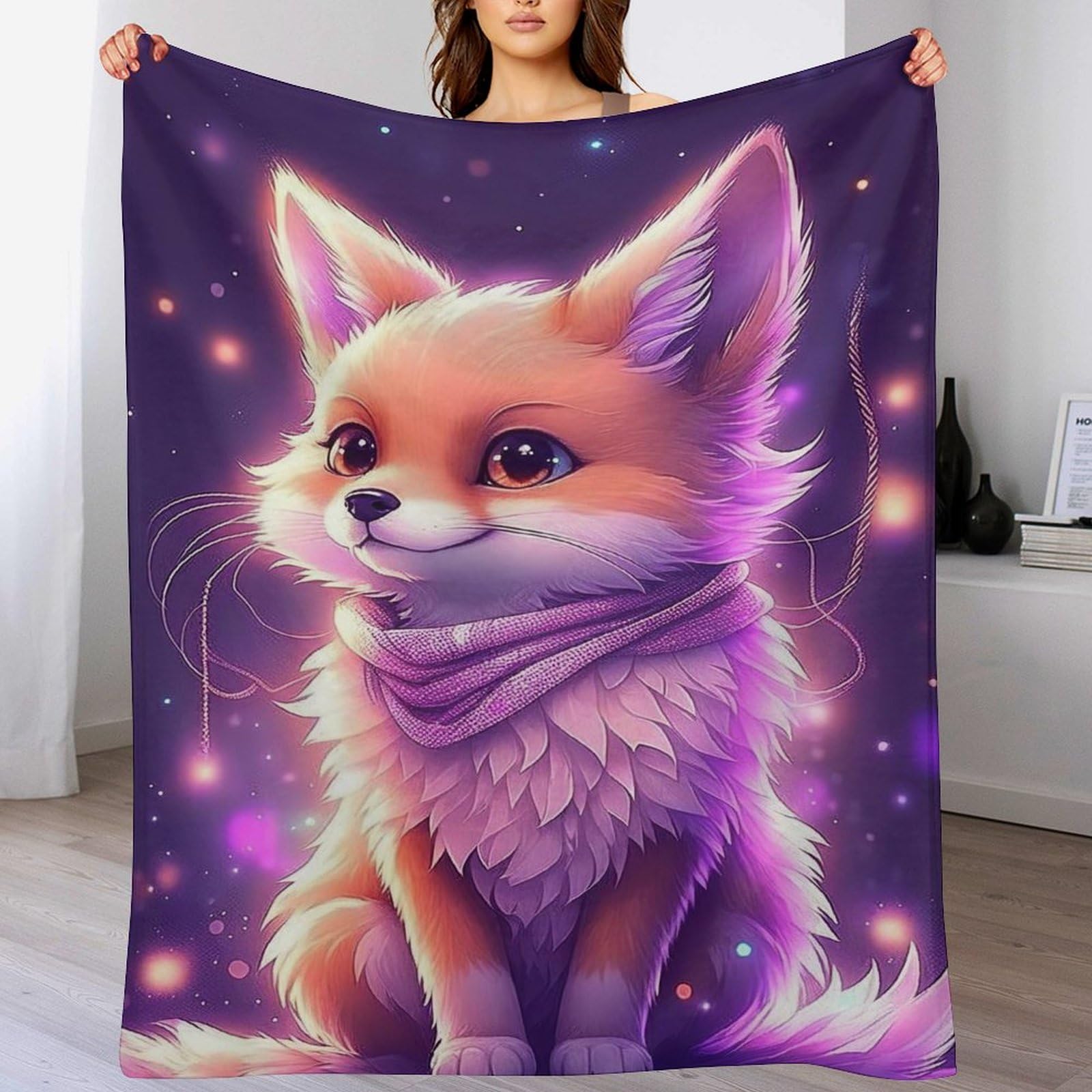 Plaid renard couverture en flannel douce de 150x200 cm pour lit et canapé
