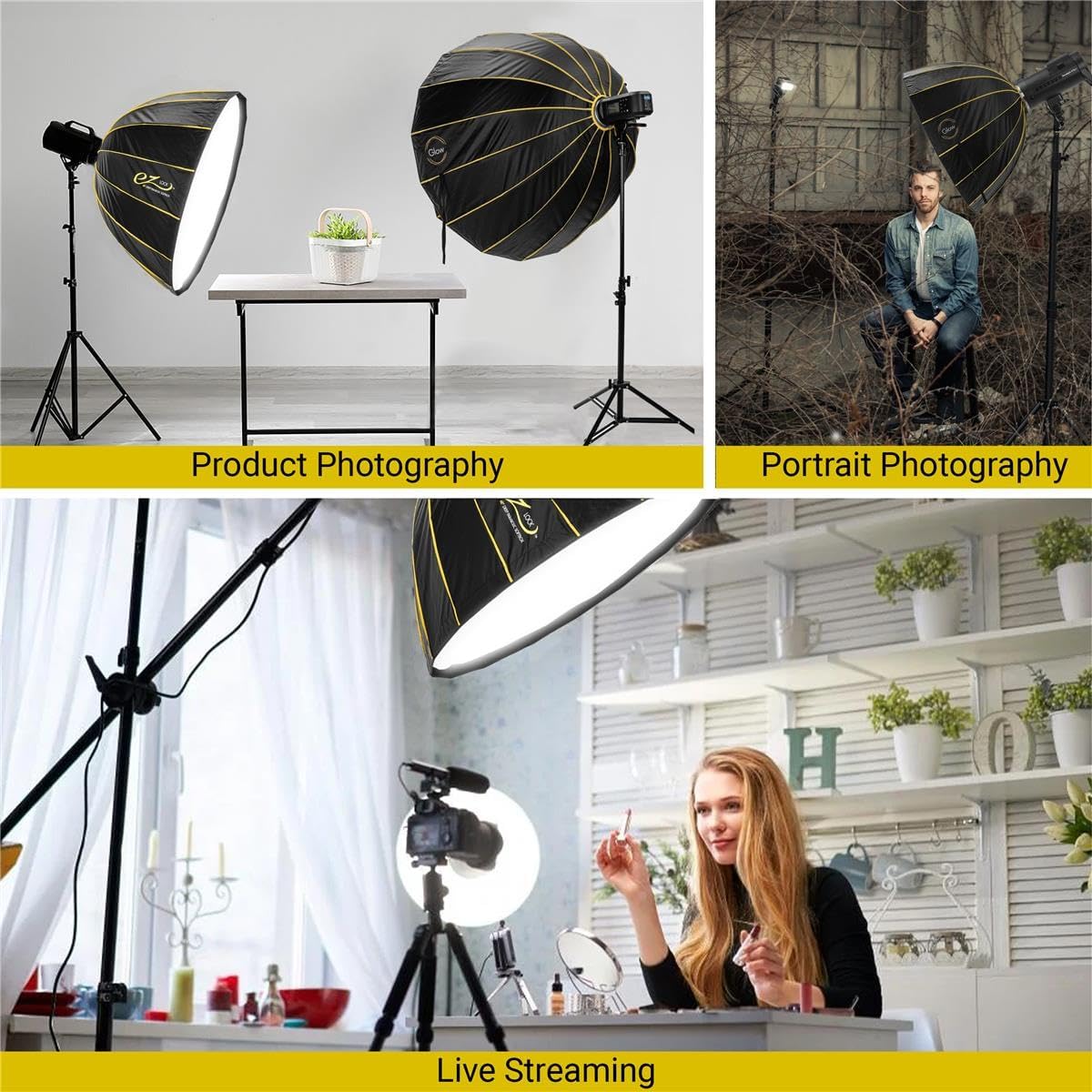 Glow EZ Lock 48" Deep Parabolic Quick Softbox, 16-Sided Parabolic Softbox Opens Up and Closes Down Umbrella Style