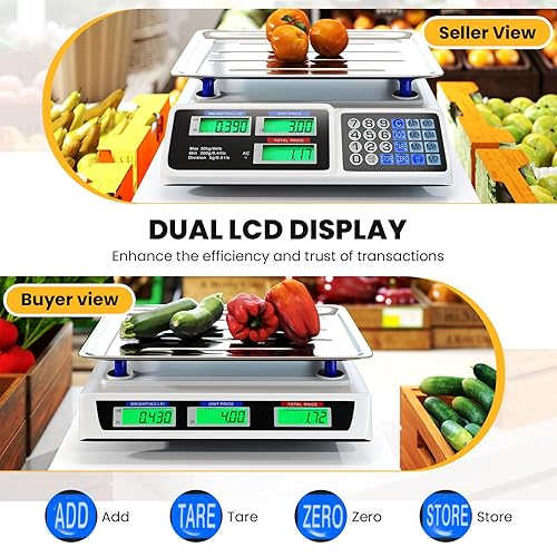 Miniatura 2 de Giantex Báscula de cálculo de precios 66 lb30 kg, báscula comercial recargable de alimentos con pantalla LCD doble, plataforma de acero inoxidable,