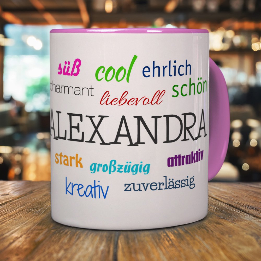 Printplanet Schwarze Namenstasse 'Alexandra' – Mit Painted Heart Motiv, 325 Ml, Spülmaschinenfest, Personalisiert