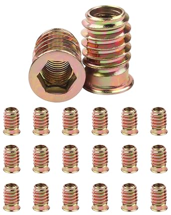 M6 20mm Threaded Inserts for Wood, 20Pcs Insert Hex Socket Nuts