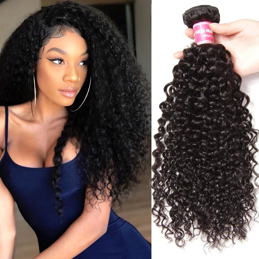 Klaiyi Hair 10A Brazilian Curly Hair Weave 1 Bundle Virgin Human Hair Extensions Unprocessed Natural Color 95-100g/pc (26Inch)