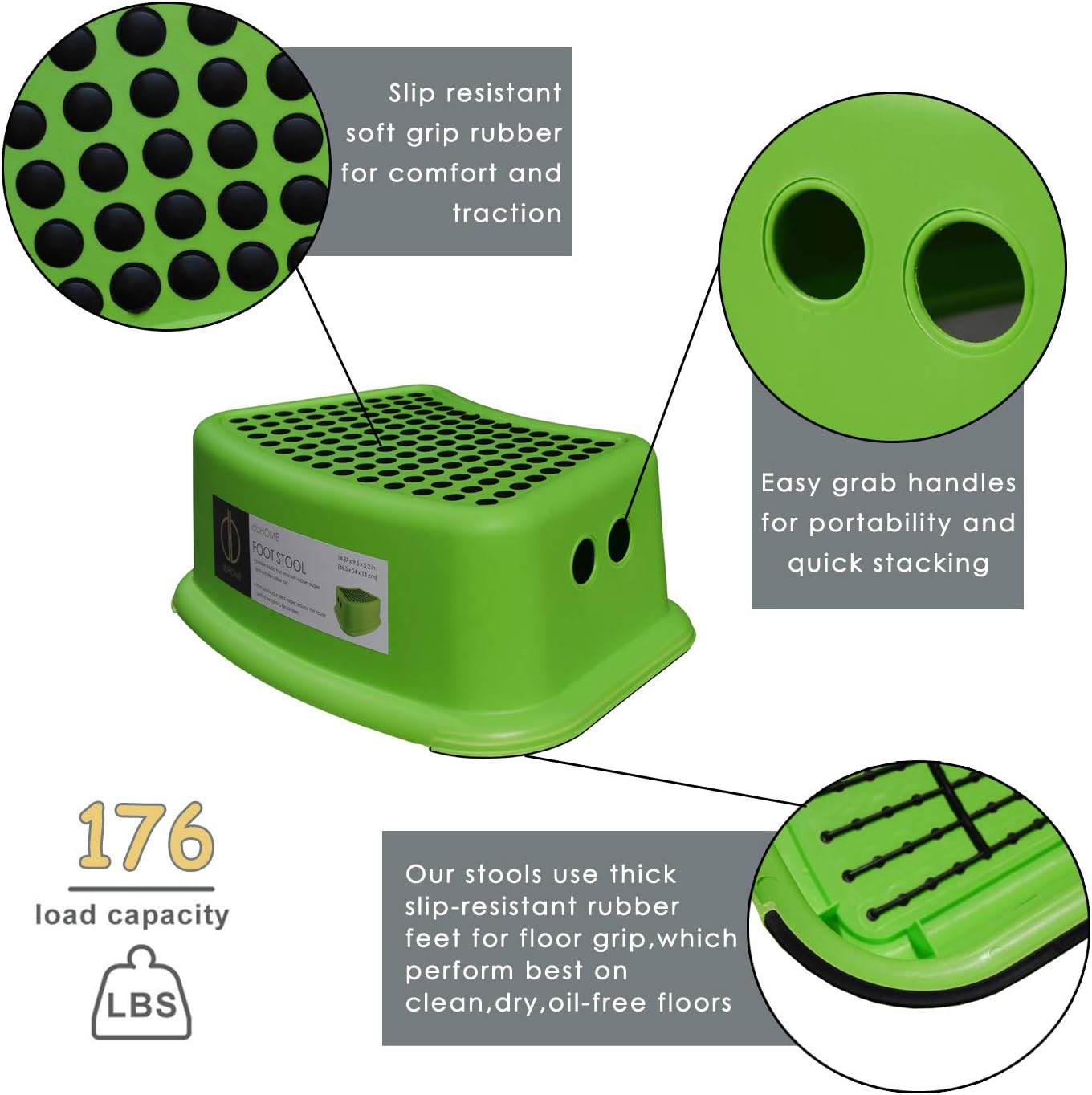 Kids Step Stool - Plastic Foot Stool - Great for Potty Training, Bathroom, Bedroom, Toy Room, Kitchen, and Living Room-Green
