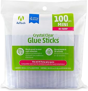 AdTech Hi-Temp Mini Hot Glue Sticks, Clear (100 Sticks) | Quick Bonding for Crafting & DIY Projects | Compatible with Mini Glue Guns | Non-Toxic