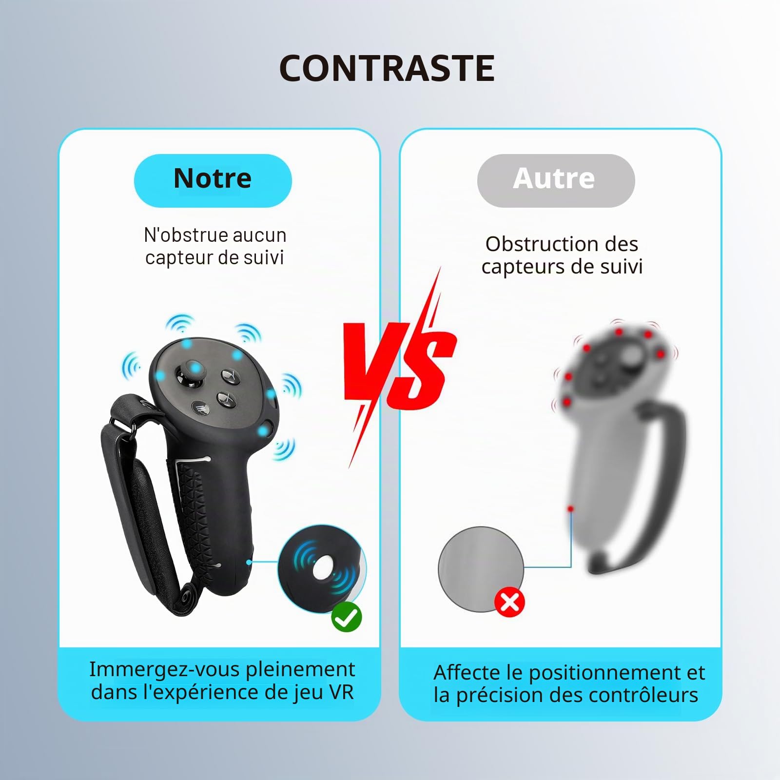 VR Touch Manette de Protection en Silicone pour Casque Meta Quest 3S/Quest 3 avec dragonne réglable, 1 Paire de poignées de Pouce et couvercles de Batterie, Noir, Style Simple