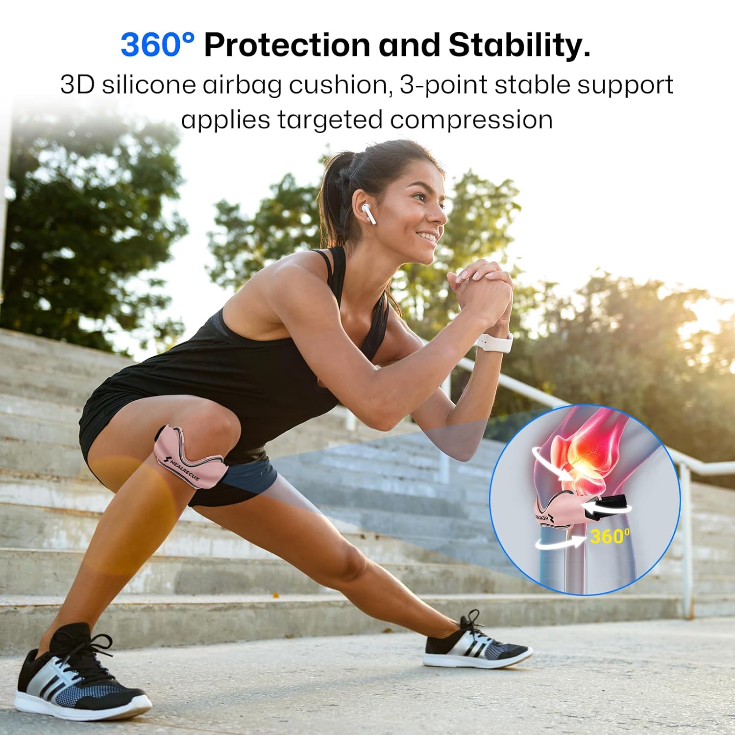 Healrecux Patellar Tendon Support Strap, Silicone Patella Knee Strap, Non-Slip Patella Band Knee Brace for Jumpers Knee, Tendonitis, Basketball, Volleyball - Pink 1 Pack