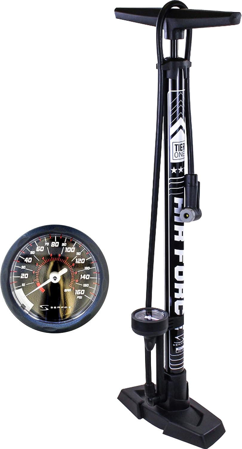 Serfas FP-200 AF-T1 Bicycle High Pressure Air Pump, Floor Pump with Air Gauge, Presta and Schrader Road Bike, MTB Cross Bike