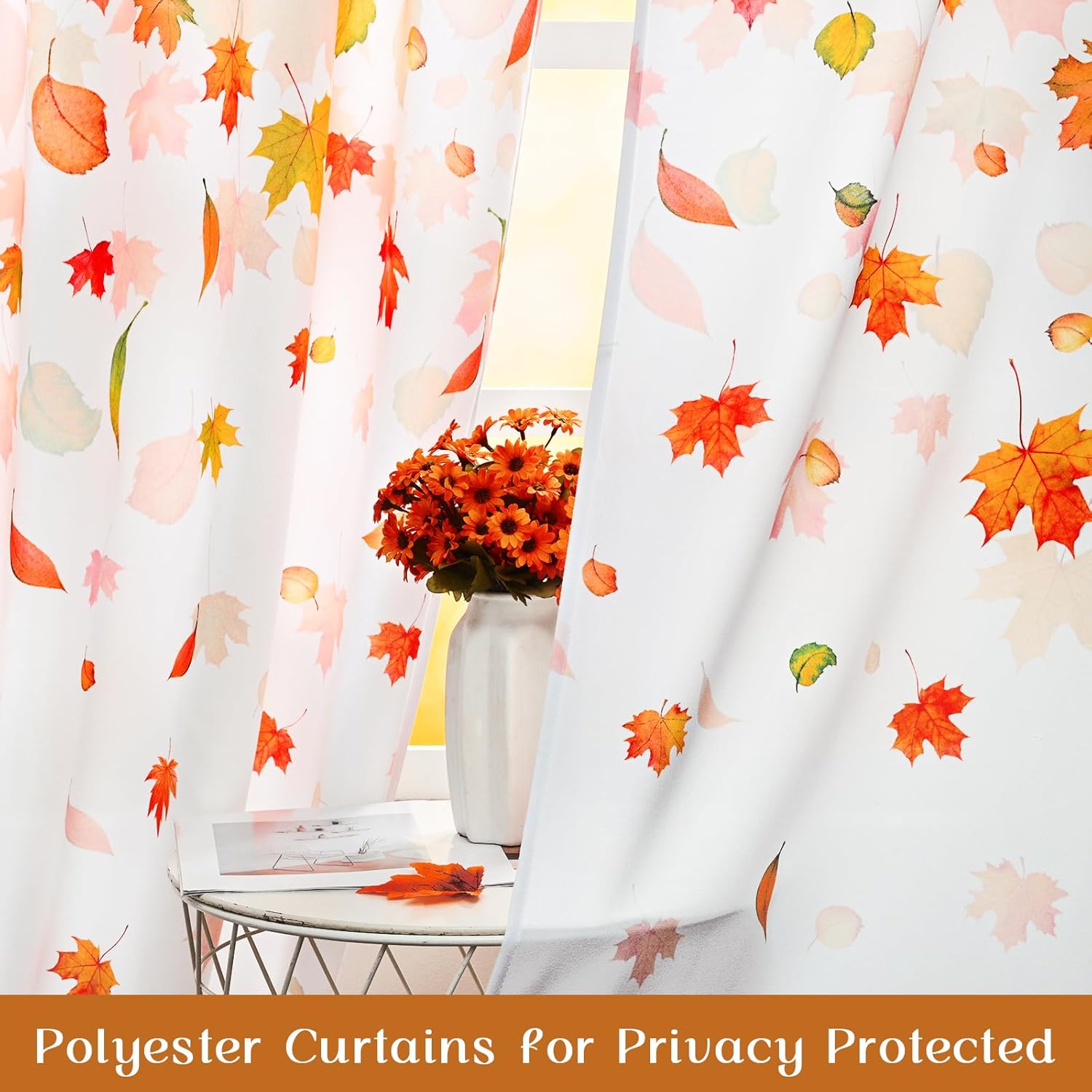 ASPMIZ Fall Curtains for Living Room, Thanksgiving Curtains 84 Inch Length 2 Panels Set, Maple Leaf Window Curtain for Bedroom, Autumn Rod Pocket Window Treatment Drapes, Fall Decorations for Home