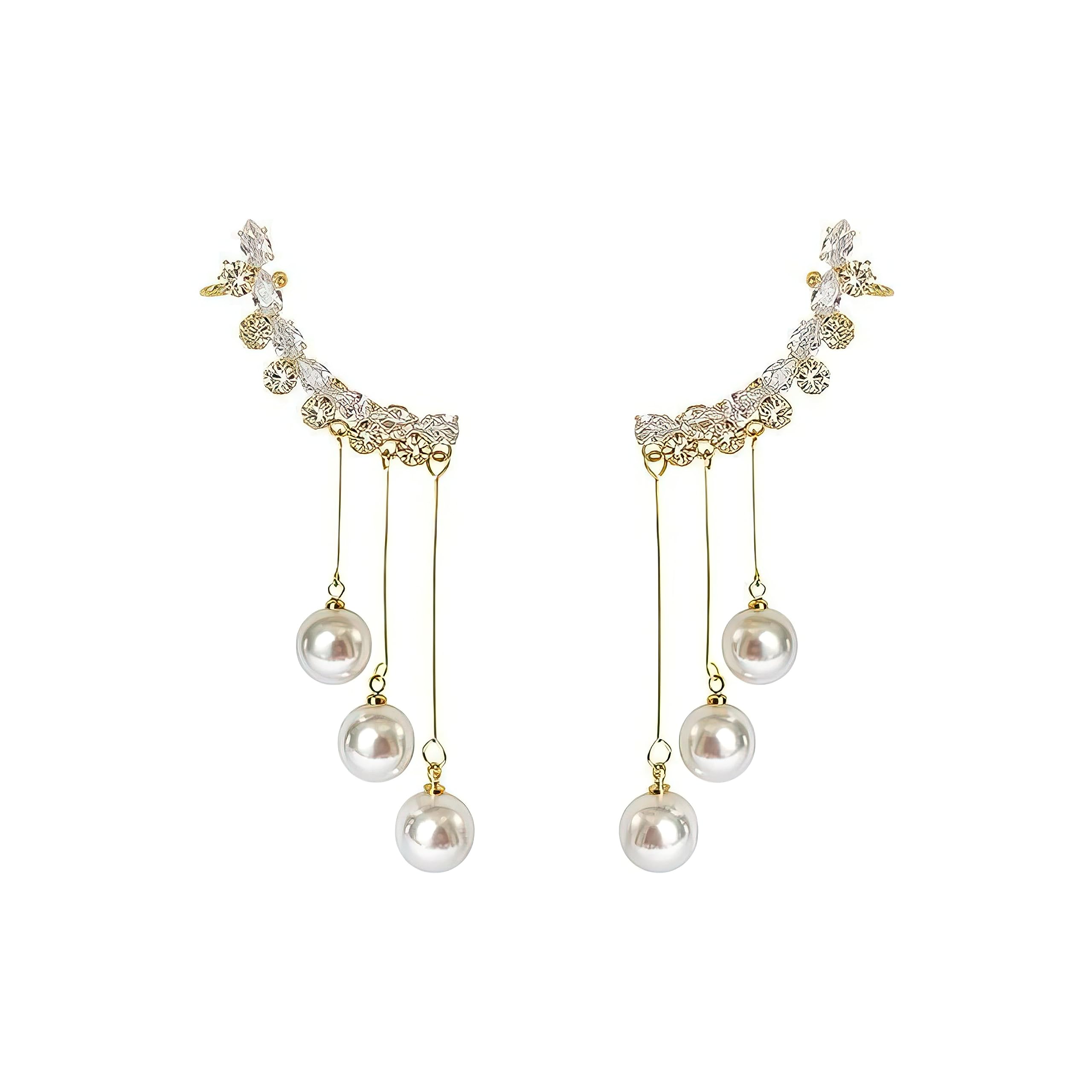 Floral Crystal Pearl Chain Drop Earrings For Women Girls Love Gifts Korean Jewellery