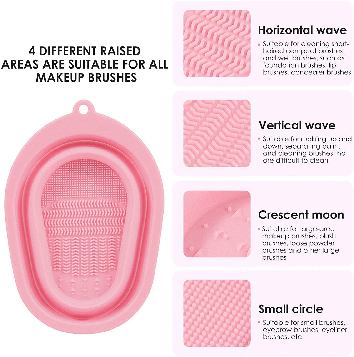 Orbica Makeup Brush Cleaning Mat, Soft and Durable Silicone Cosmetic Cleaner Pad, Foldable Makeup Brush Cleaning Bowl, Portable Washing Tool Scrubber with 4 Textures (Pack Of 1) 3