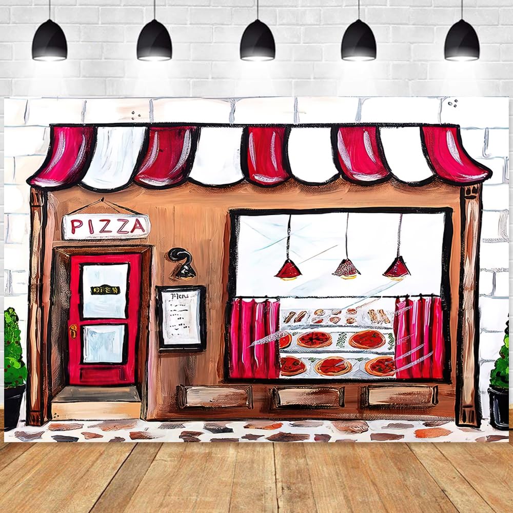 7x5ft Pizza Theme Party Backdrop for Photography Kids Boys Girls Cooking Theme Birthday Party Portrait Decor Pizza Shop Photography Background