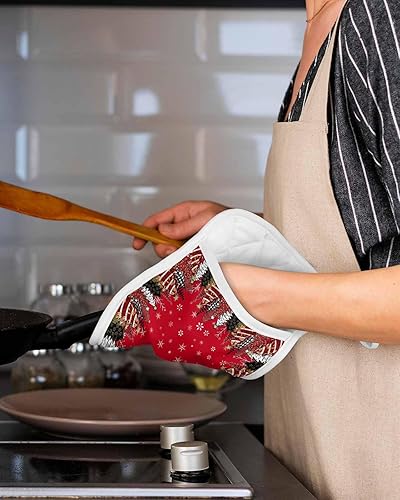 Miniatura 26 de Christmas Deer 2Pcs Pot Holders for Kitchen, Non Slip & Heat Insulation Terry Cloth Potholder Set with Pocket, Thick Hot Pad Oven Mitts Trivet