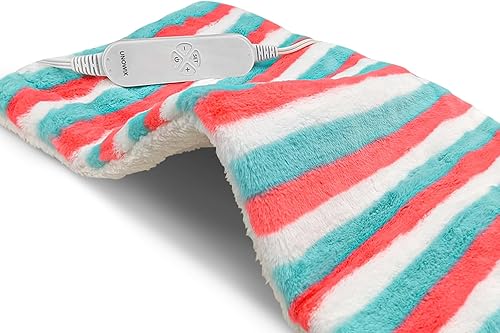 UNOWIX Almohadilla térmica eléctrica XL para aliviar el dolor de espalda, 12 niveles de calor, 8 temporizadores, opción de calor húmedo, bonita
