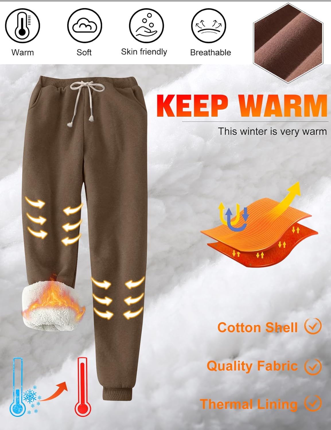 PEHMEA Women's Sherpa Lined Sweatpants Winter Warm, Fleece Joggers for Athletic Lounge - Image 6