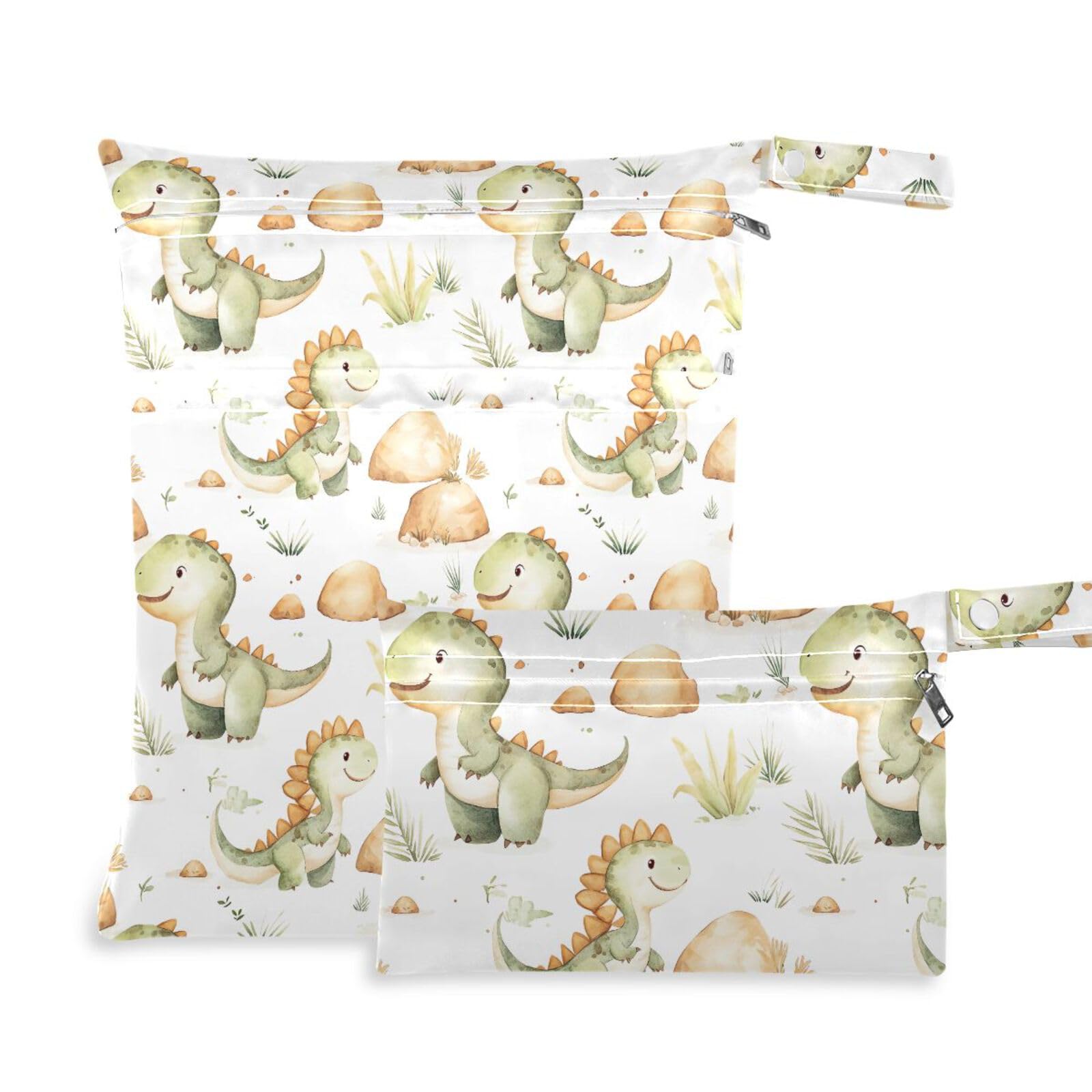 Coikll Wet Dry Bags for Cloth Diaper 2 Pack Waterproof Yoga Gym Bag for Swimsuit Wet Clothes Baby Items-?Cute Dinosaur?