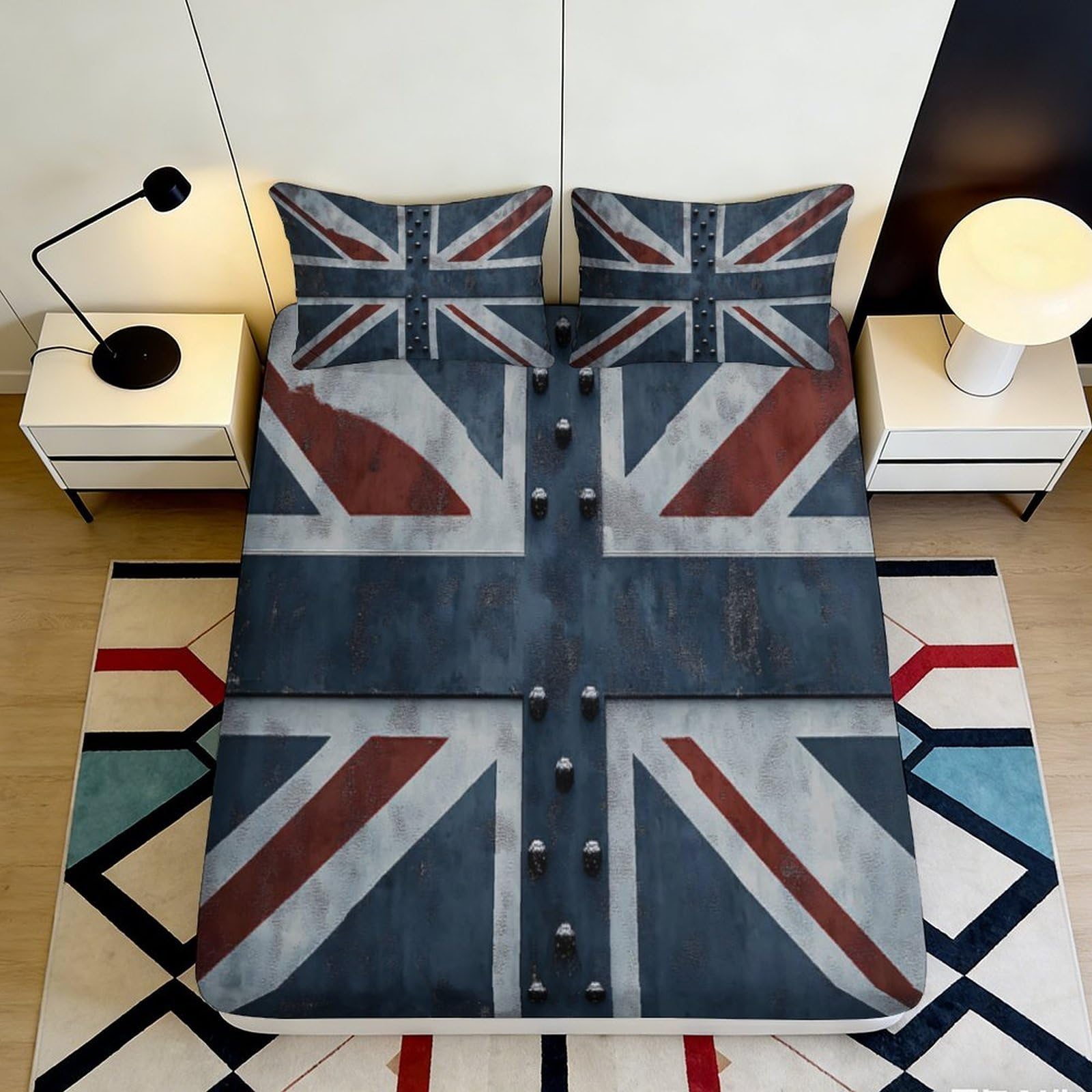 Qjzxknhpgr Style-7 3D Printed Union Jack Fitted Sheet Microfiber Soft Breathable British Flag Bed Cover For Bedroom Dorm Decor 90X200x25cm
