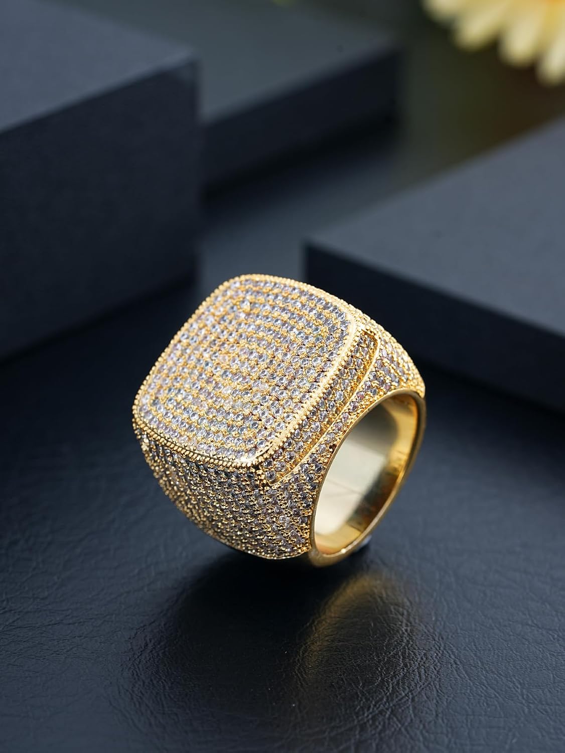 Men's Hip Hop Ring 14K Gold Plated Cubic Zirconia Seal Ring Gift