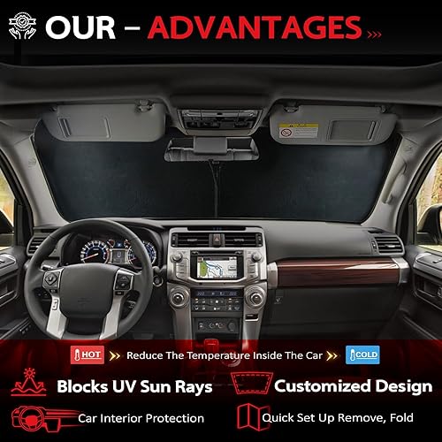 Miniatura 2 de KAYZT Parasol para parabrisas para Toyota 4Runner 2010-2025 4 corredores, plegable, SUV, ventana delantera, accesorios de ajuste personalizado