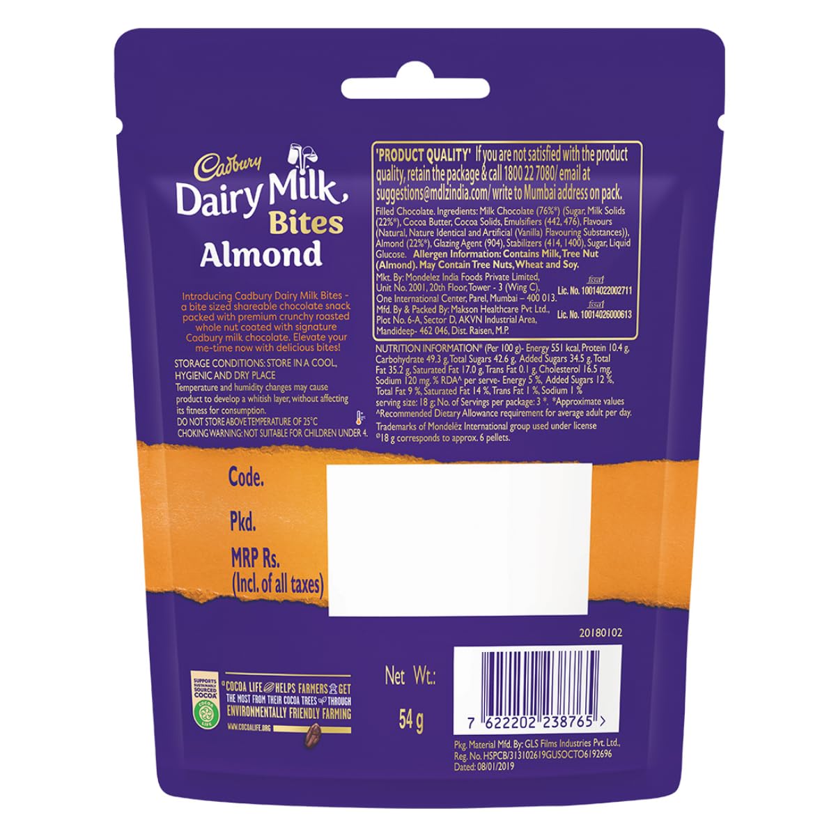 Cadbury Dairy Milk Bites Almond Chocolate Pack, 54 g - Image 3 thumbnail