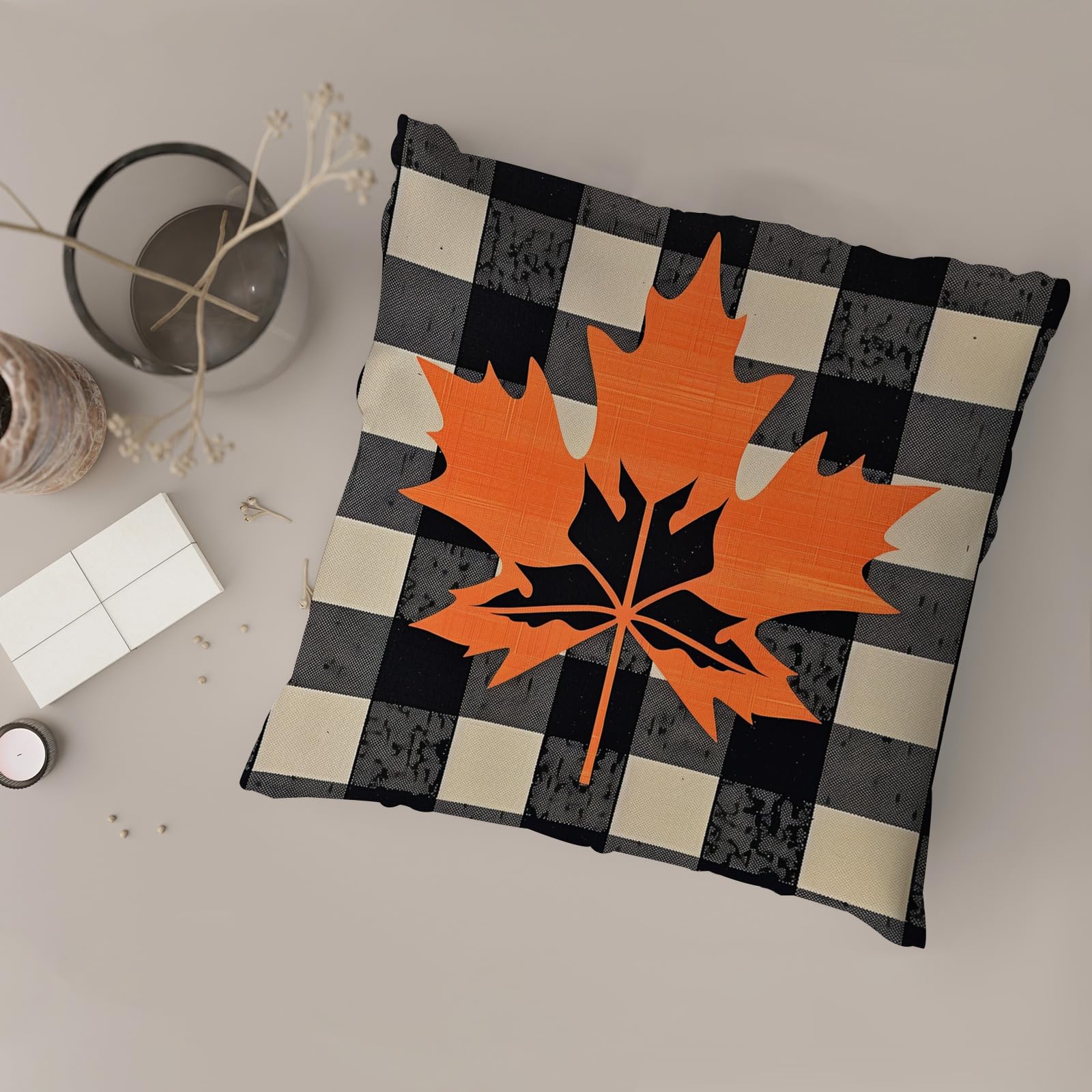 Herbst-Kissenbezüge 2er-Set - Bestickter Bauerndeko Mit Rotem Baum & Vogel