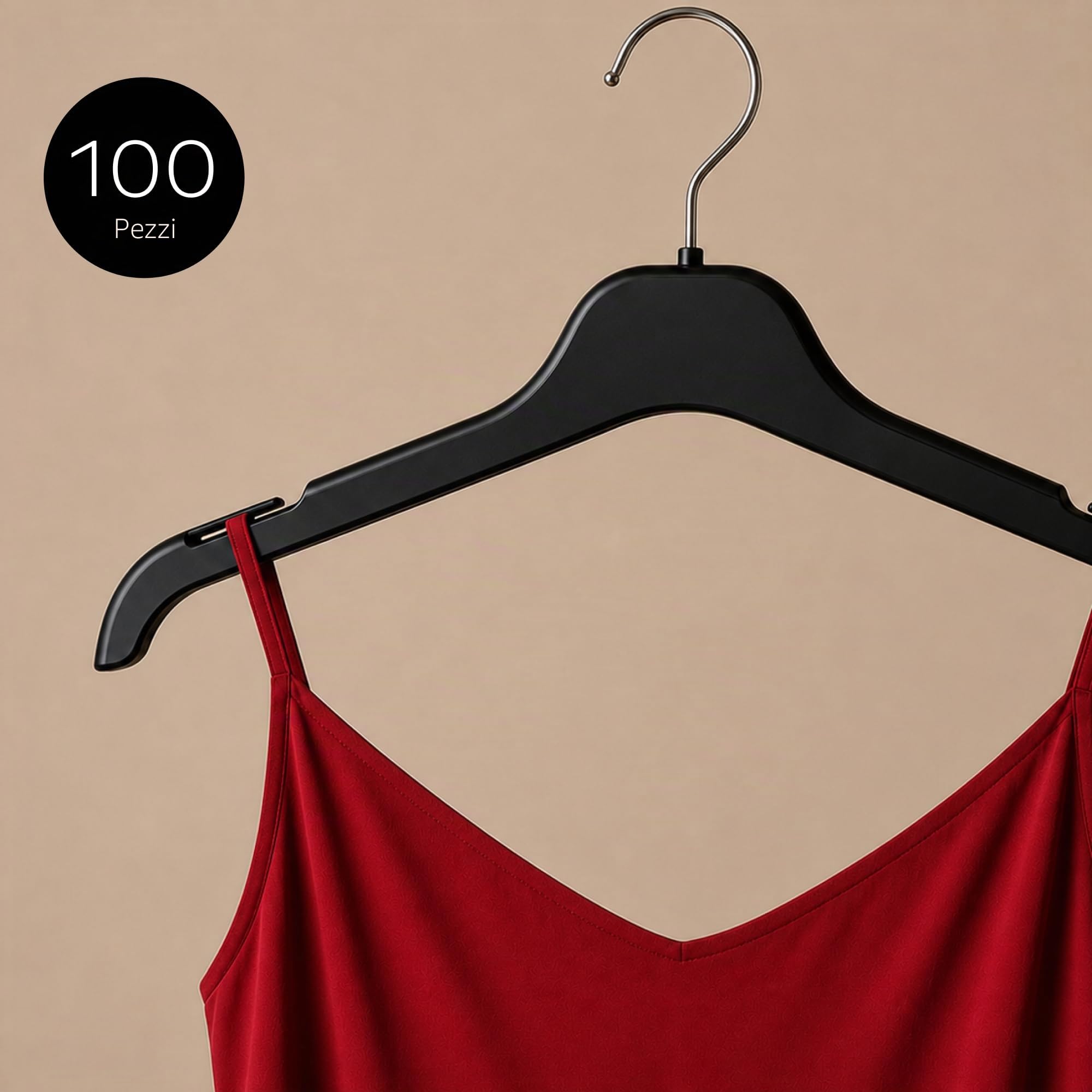 Hangerworld 100 Grucce 43cm in Plastica Nera con Scanalature sulle Spalline per Vestiti Camicie e Maglioni