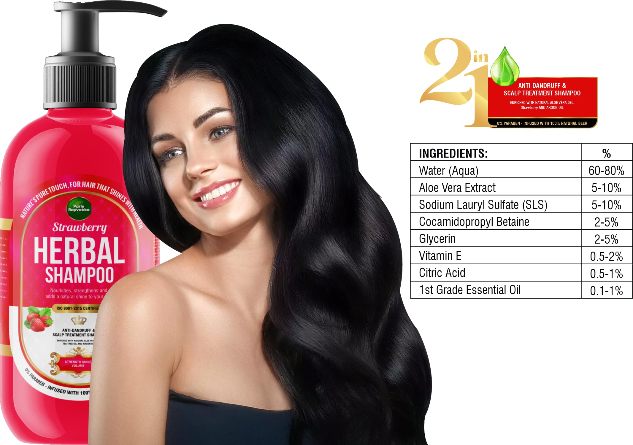 Parle Ropvatika 5 Liter Herbal Shampoo, Anti-Dandruff, Hair Fall Control and Scalp Treatment with Natural Ingredients, Tea Tree Oil, Aloevara and Argan Oil, for Men Woman (Strawberry 5 Liter) 4