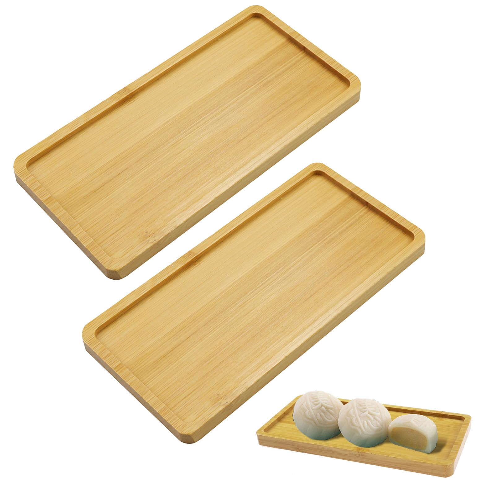 Vassoi In Bambù Naturali - 2 Pezzi Rettangolari - Portata Breakfast, Frutta, Dessert - Design Moderno - Foto 9