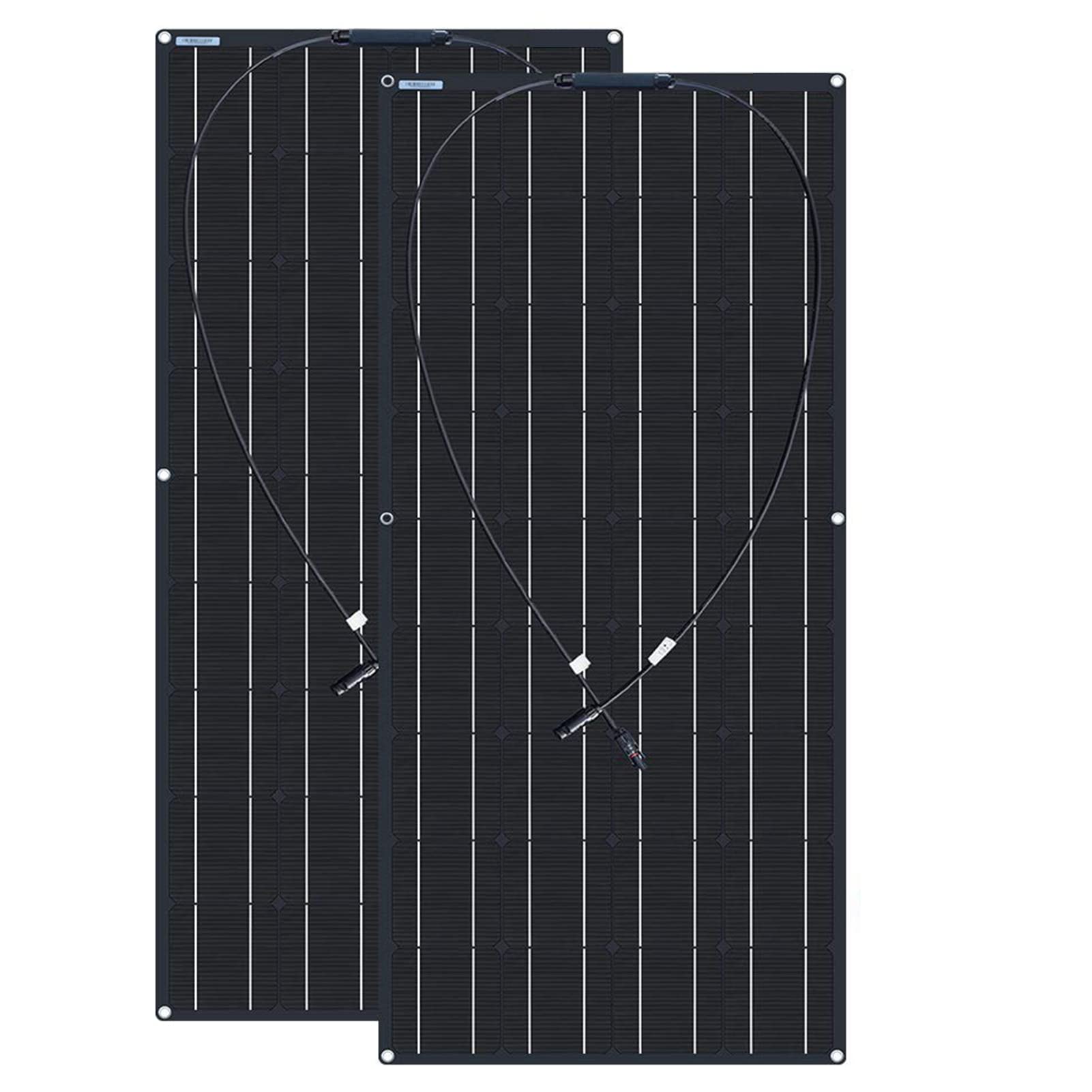 Kit di Pannelli solari da 200 W 18 V, 2 Pannelli solari Flessibili da 100 W, Pannelli solari monocristallini per Tende da Campeggio, Camper e Barche, tetti di Automobili e superfici Irregolari