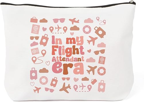 Flight Attendant Gifts Aviation Travel Makeup Bag Christmas Birthday Gifts for Air Stewardess Flight Crew Women Airplane Lover Sister Friend Pilot Accessories Essentials Cosmetic Travel Bag