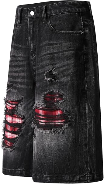 CUTEGAL Unisex Jorts Women Mid Rise Spider Denim Shorts Wide Leg Baggy Jeans Men Casual Streetwear Y2k Pants