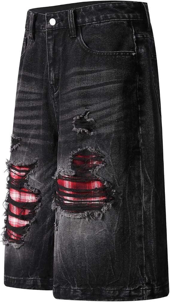 CUTEGAL Unisex Jorts Women Mid Rise Spider Denim Shorts Wide Leg Baggy Jeans Men Casual Streetwear Y2k Pants
