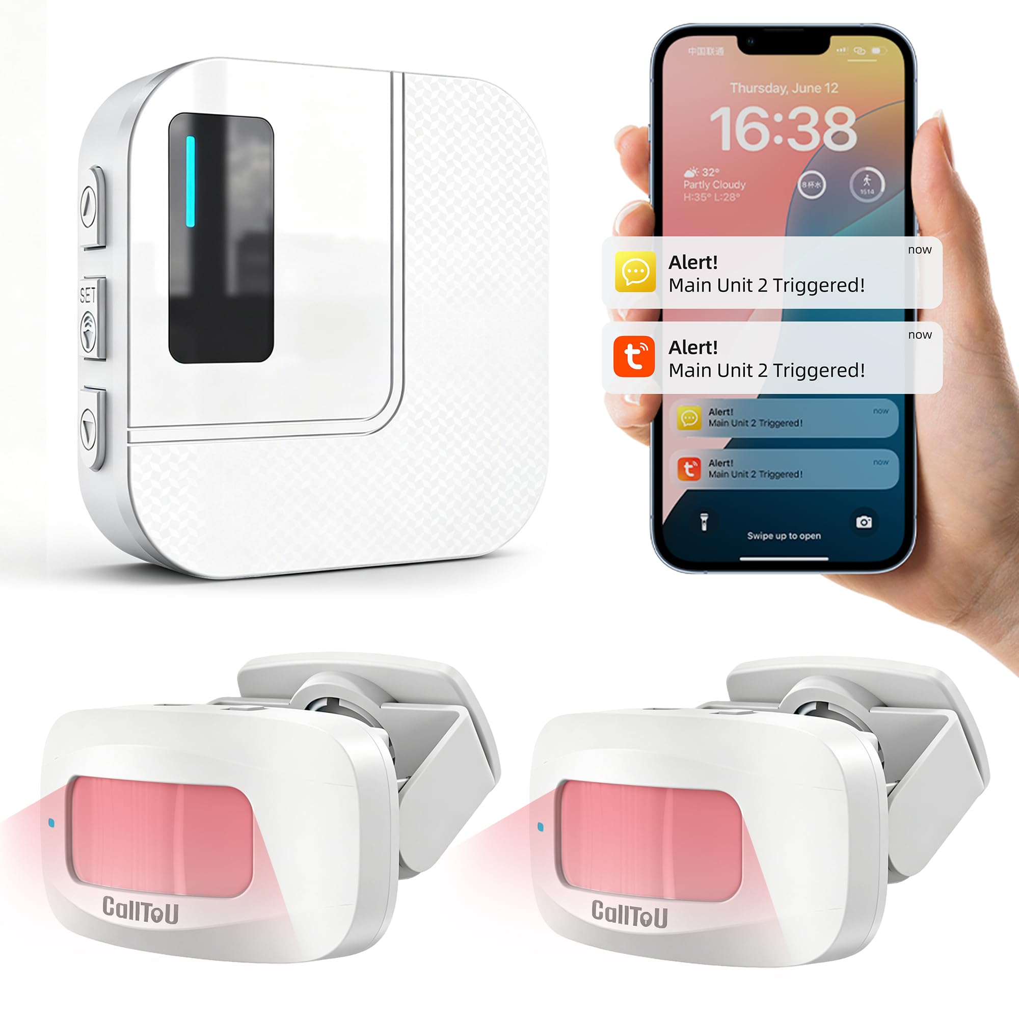 CallToU WiFi Motion Sensor Door Chime, Smart Motion Alert System with App Notifications & Instant Phone Alerts, Entry Sensor for Home, Pet Monitoring, Elderly Care and Store Entrance