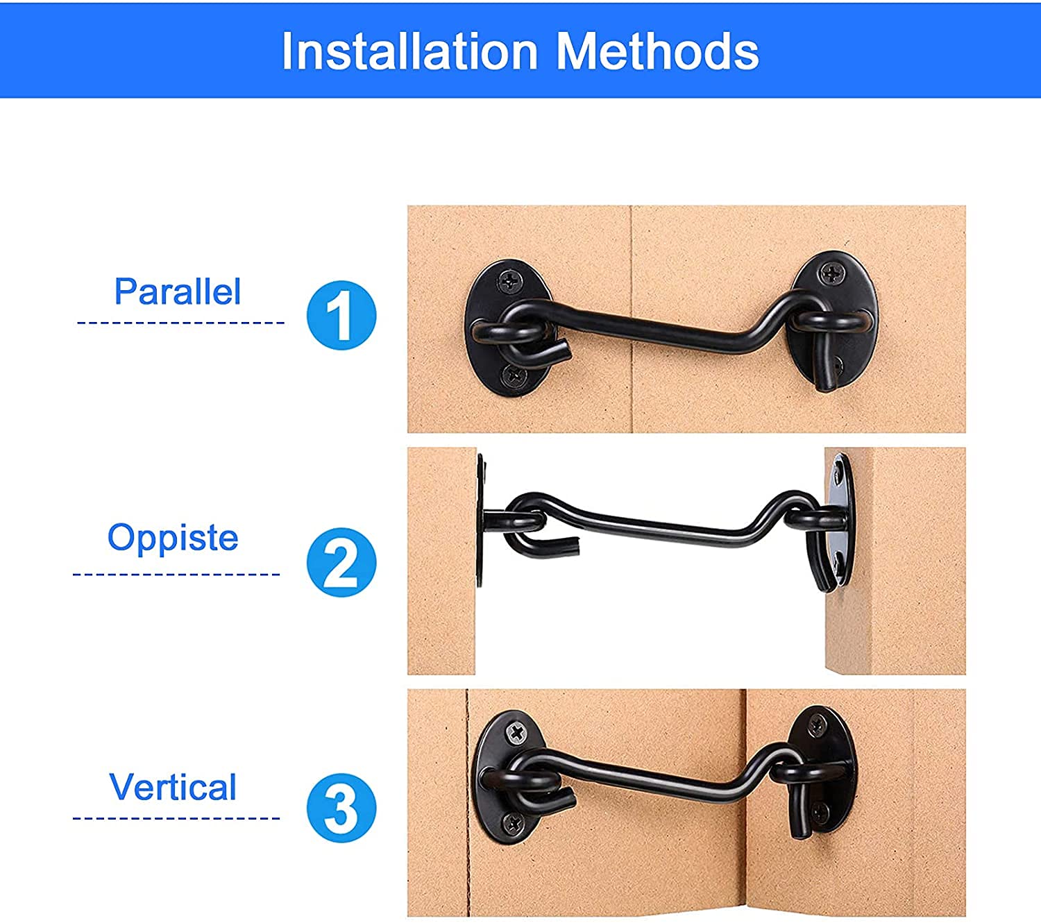 Murtenze 6PCS 3 Inch Cabin Hook Latches - Black Steel Door & Gate Hooks With Screws