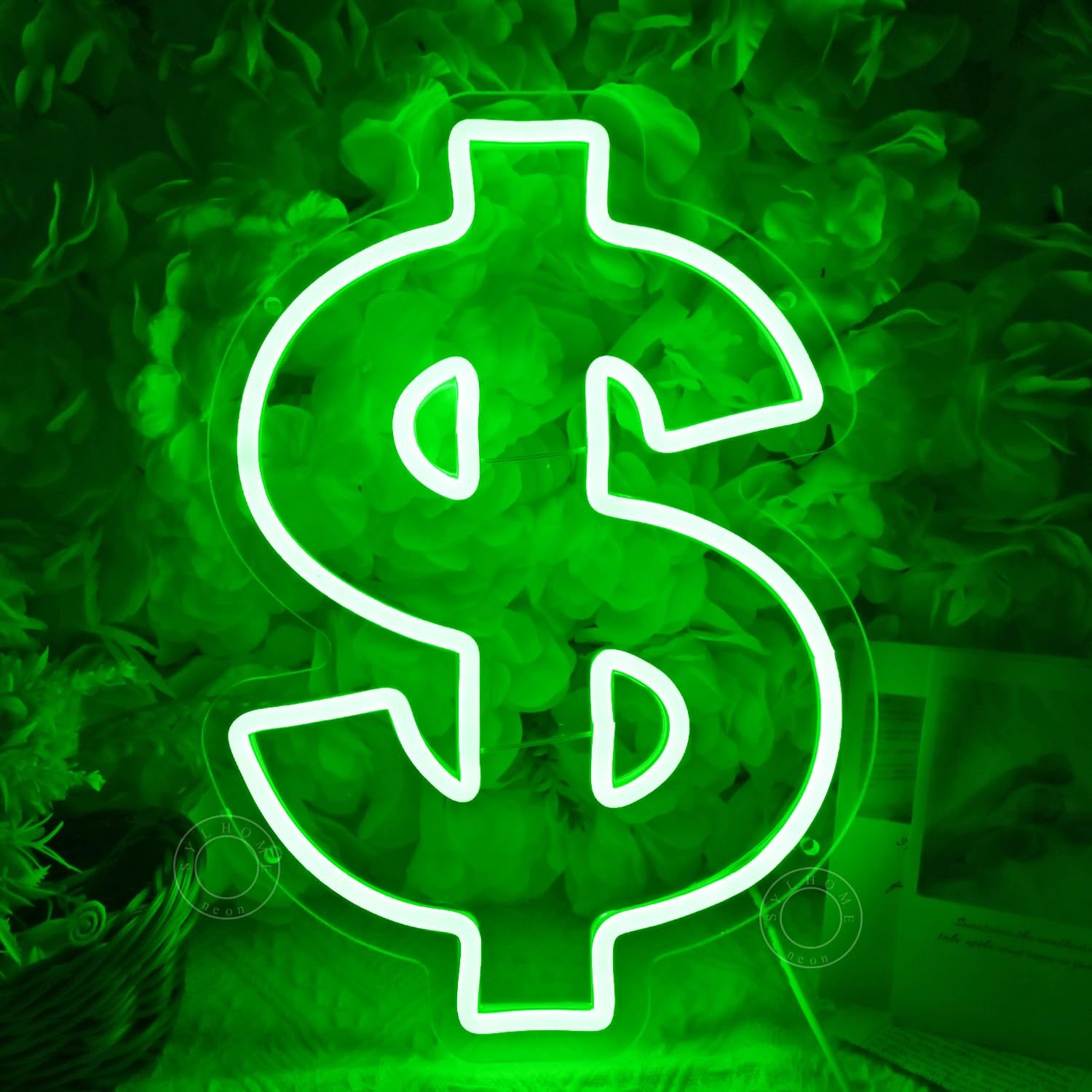 SYLHOME Dollar Led Neon Light Sign Money Green Home Office Shop Bar Business Company Wall Sign Decor Birthday Christmas Party Decor 13.78" X 9.65" USB — image 1
