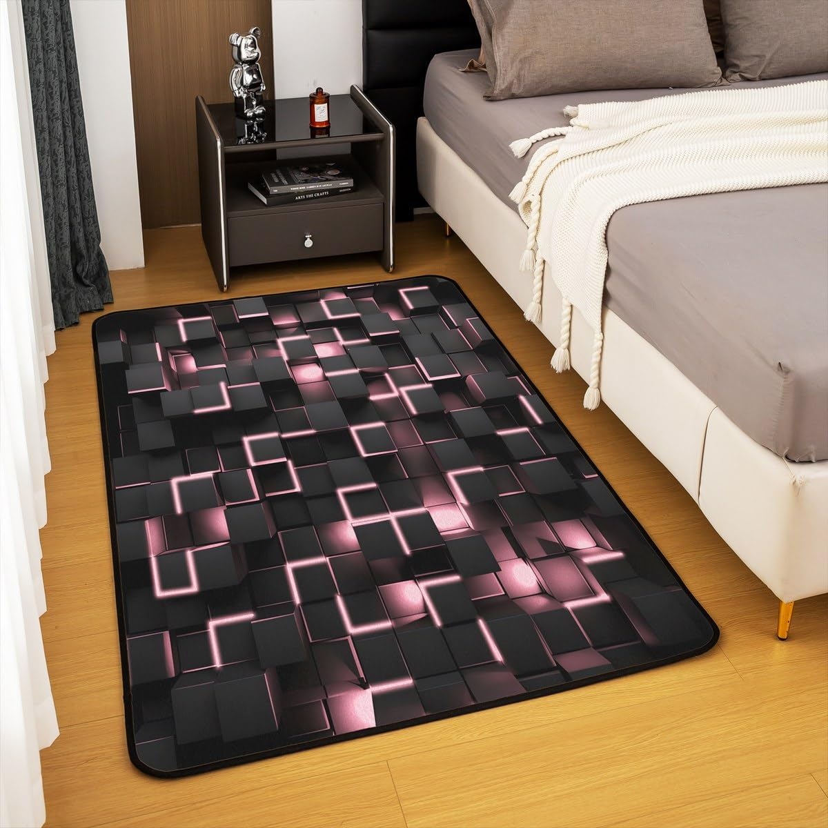 Feelyou Pink and Black Rugs for Living Room Bedroom 5x7 Light Geometric Area Rug for Kids Boys Girls Decor Decorative Carpet Set Modern Style Indoor Floor Mat