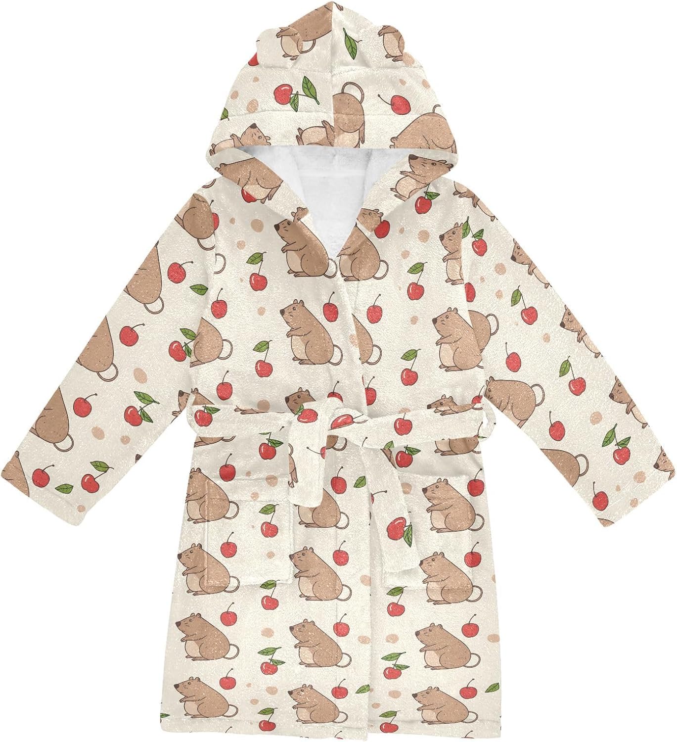 senya Mouse and Cherry Toddler Hooded Bathrobe Kids Soft Plush Bath Towel Robes for Boys Girls 2-12 Years