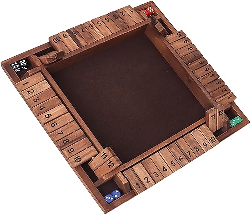GSE Games & Sports Expert Juego de mesa de madera para 1-4 jugadores con 8 dados. Juego de dados de 4 vías con 12 números Shut The Box del popular
