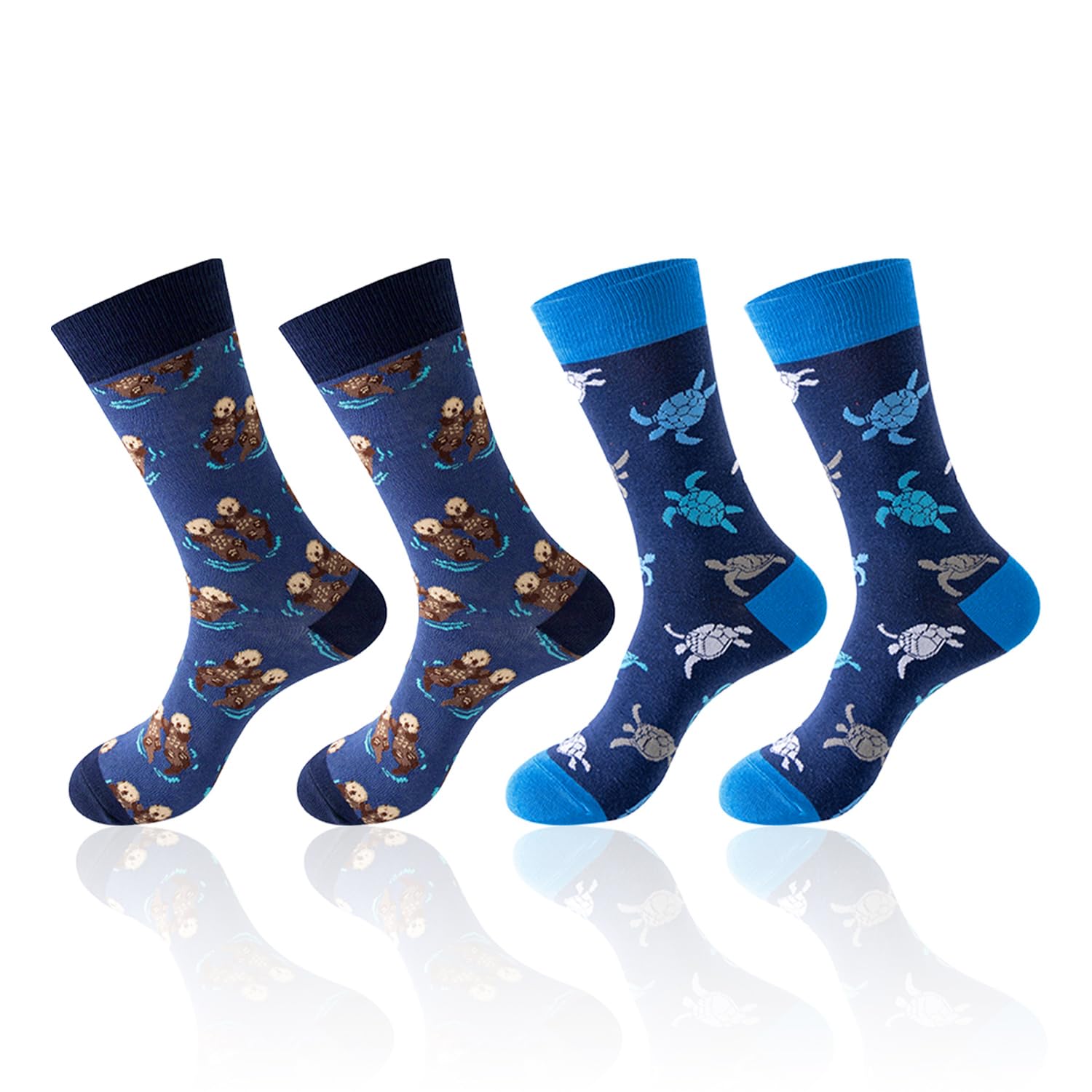 Maxquu Unisex Blue 1 Pair Of Otter Socks And 1 Pair Of Turtle Socks, Cute Cartoon Socks, Fun Socks, Creative Gifts.