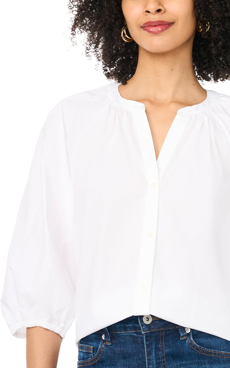 Vince Camuto Women's Cotton Poplin Long Raglan Sleeve Button Down Blouse
