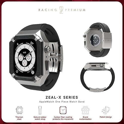 Miniatura 8 de RACINGPREMIUM Exclusive X series custom AppleWatch 4445mm fluororubber wristband+stainless steel titanium alloy case, suitable for iWatch