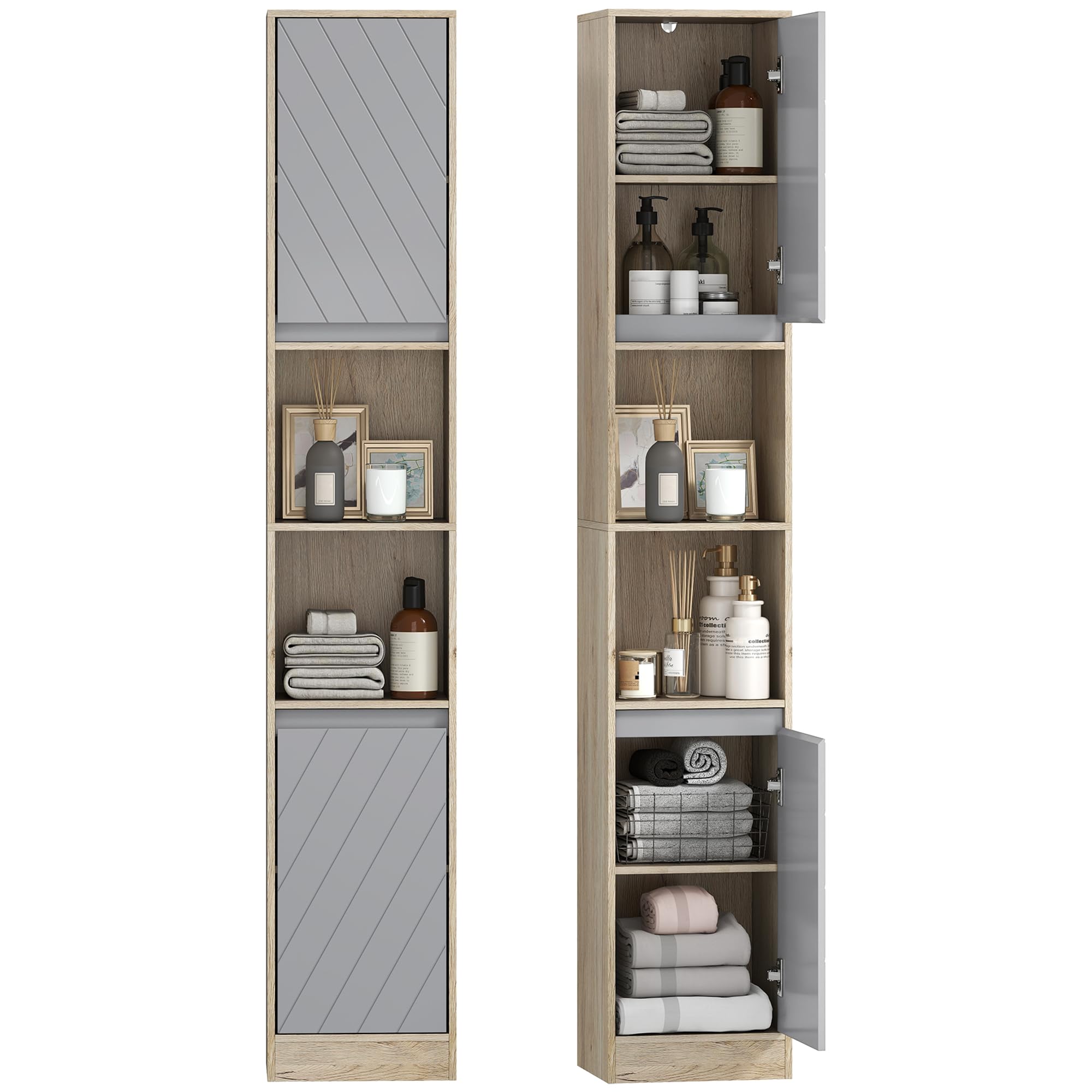 HOMCOM Narrow Bathroom Cabinet for Small Spaces 30 x 24 x 170 cm Grey & Oak