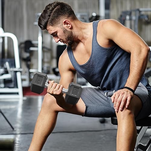 Miniatura 7 de Juego de mancuernas (varios pesos disponibles), pesas hexagonales de goma sin estante, equipo de gimnasio en casa de alta resistencia para