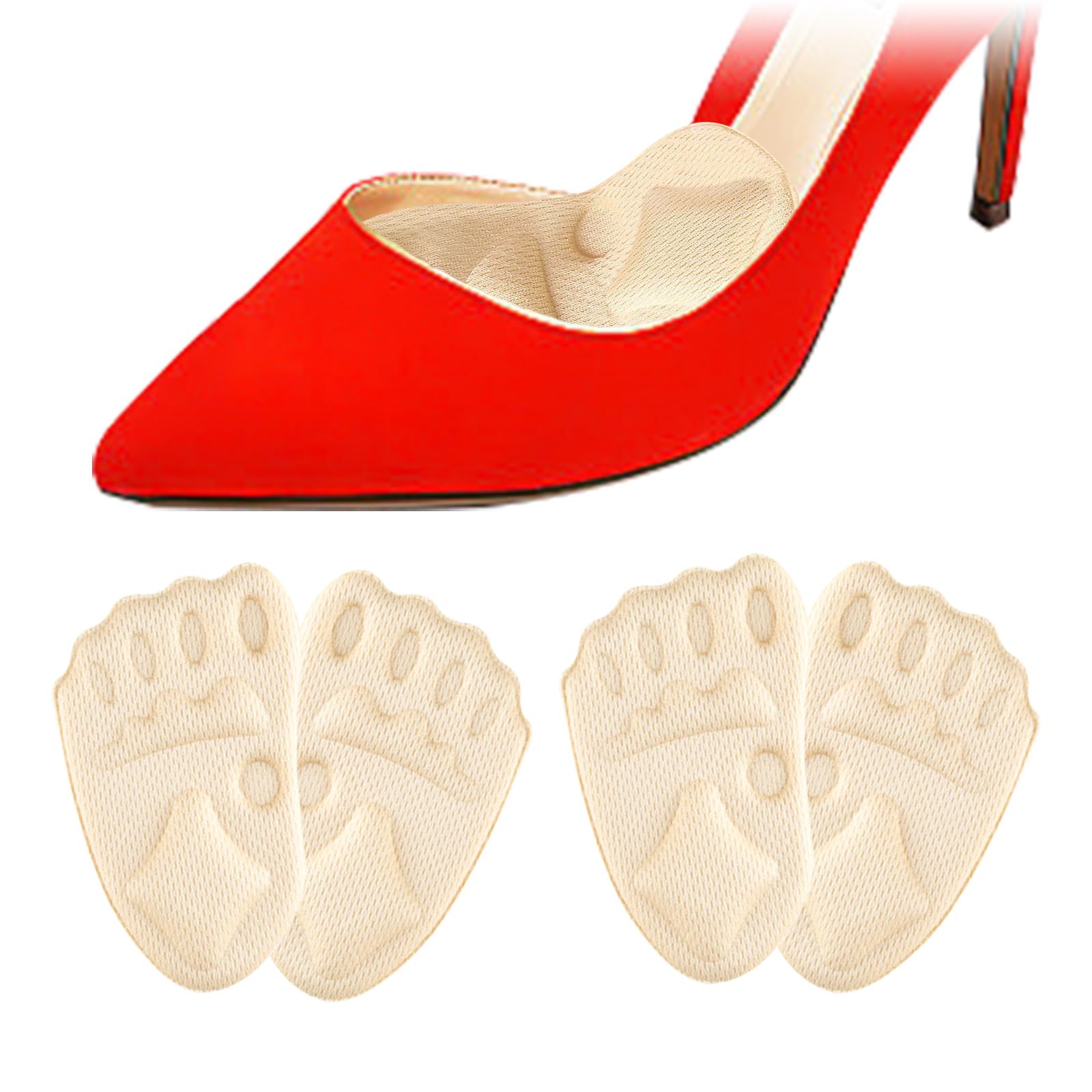 Anti-Slip Ball of Foot Cushions for Heels Inserts Stop Sliding, Self Adhesive Metatarsal Pads Women & Men, High Heel Comfort Foot Pads Forefoot Pain Relief Sole Soothe (2 Pair Beige)